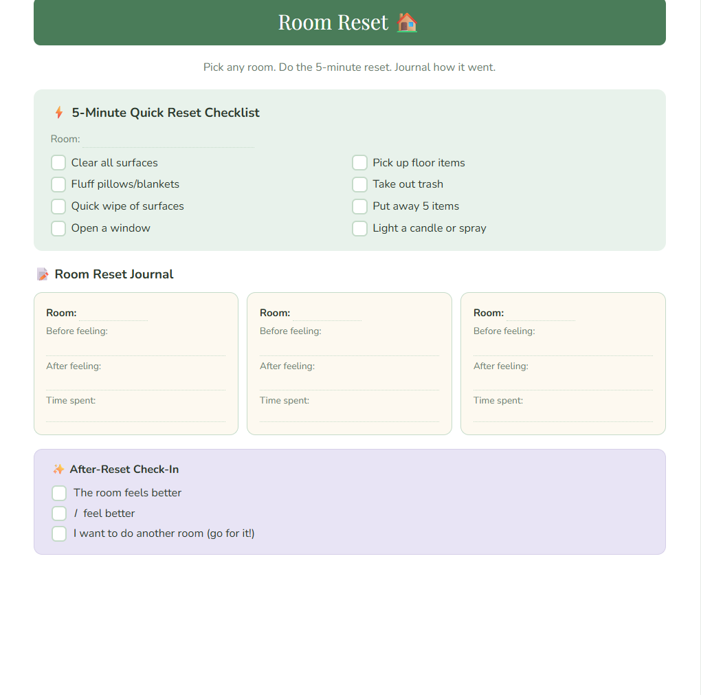 RESET, NOT PERFECT — The Full Reset Kit | ADHD Cleaning & Home Reset Planner | 20-Page Digital Download