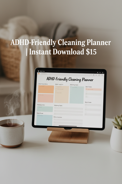 ADHD-Friendly Cleaning Planner Pinterest lifestyle mockup